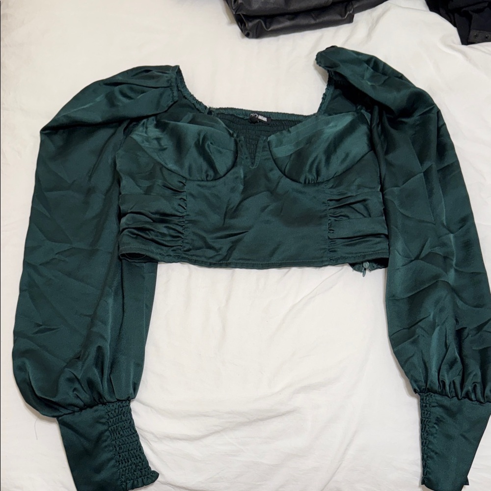 Fashion Nova Emerald Puff Sleeve Blouse